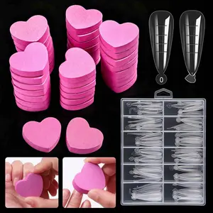 120Pcs Nail Extension Forms, Clear Almond Nail Tips with Scale Markings, No-tip Quick Building Mold + 20Pcs Mini Heart Nail Buffers, All-in-One Poly Gel Nail Kit for Beginner DIY & Salon