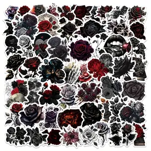 60pcs Dark Aesthetic Black Rose Stickers, Dark Rose Instagram Creative High-Quality Graffiti Dark Journal Stickers for Valentine's Day, Suitable for Roller Skating and Cycling, Cycling Stickers and Decals