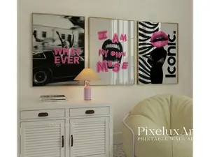 Pink Gray Gallery Wall Art Set of 3 - Preppy Pink Black Y2K Fashion Decor, Pink Aesthetic Dorm & Girly Apartment Decor, Coquette Wall Art