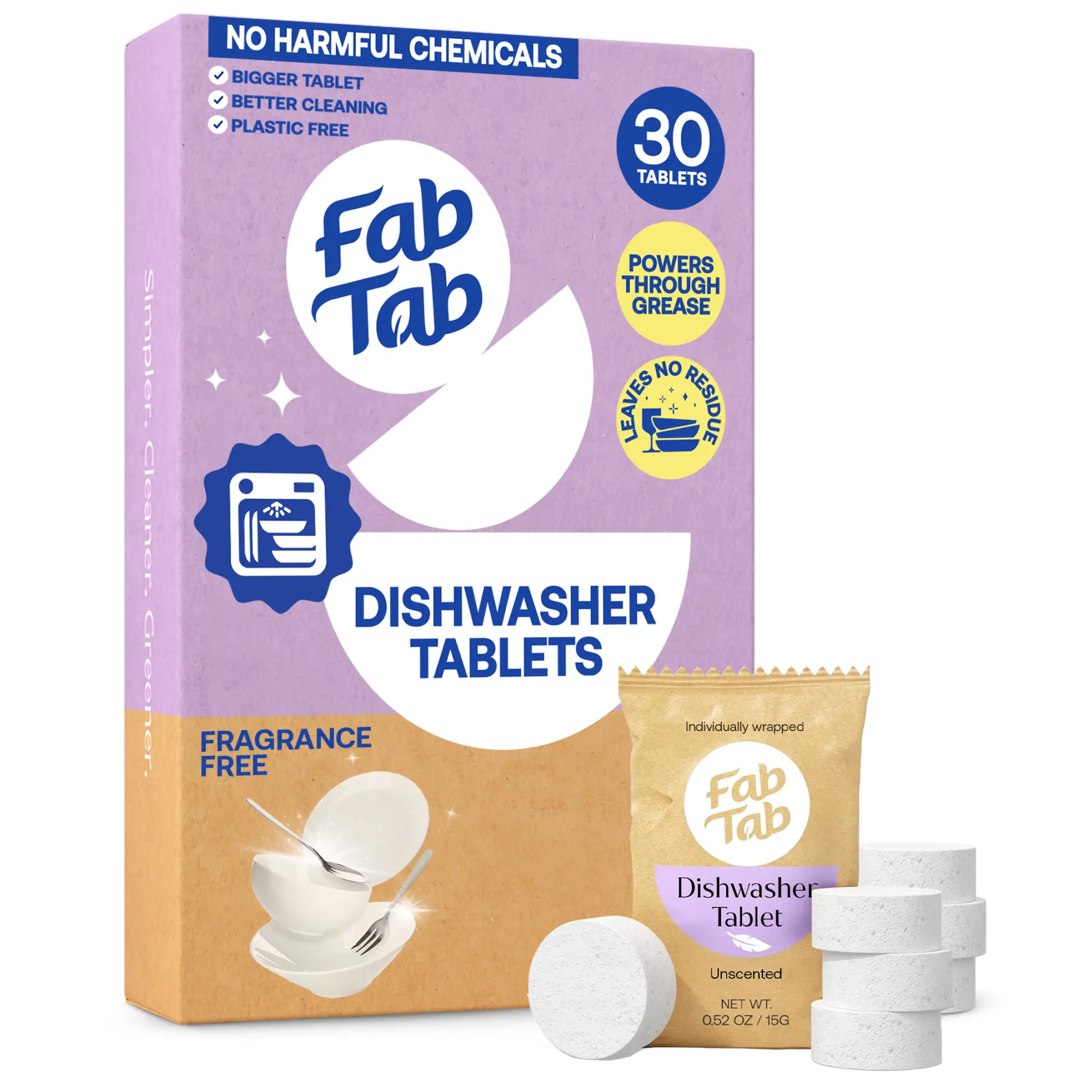 FAB TAB Eco-Friendly Dishwashing Tablets - 30 Biodegradable Tablets - Plastic-Free, Non-Toxic, Plant-Based, Safe for the Family - Cleaner