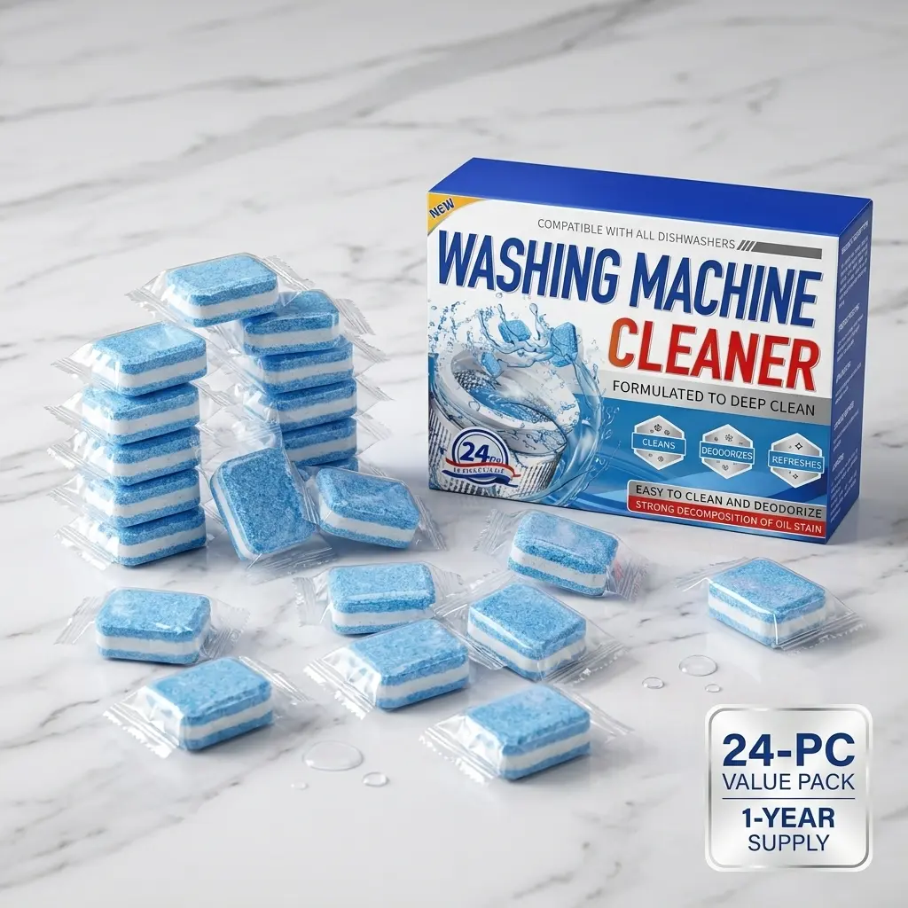 Household Eco-Friendly Washing Machine Cleaning Kit, 24 Tablets for Removing Pet Hair Buildup & Fighting Odors