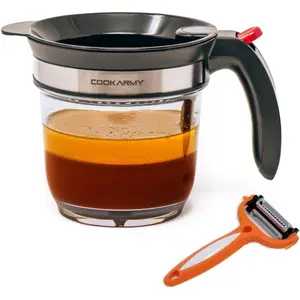 Fat Separator with Bottom Release – 4 Cup Gravy Separator for Cooking with Oil Strainer, Kitchen Grease Separator -the perfect Kitchen Gadget plus a 3-1 Multifunctional Vegetable Peeler Set Utensils