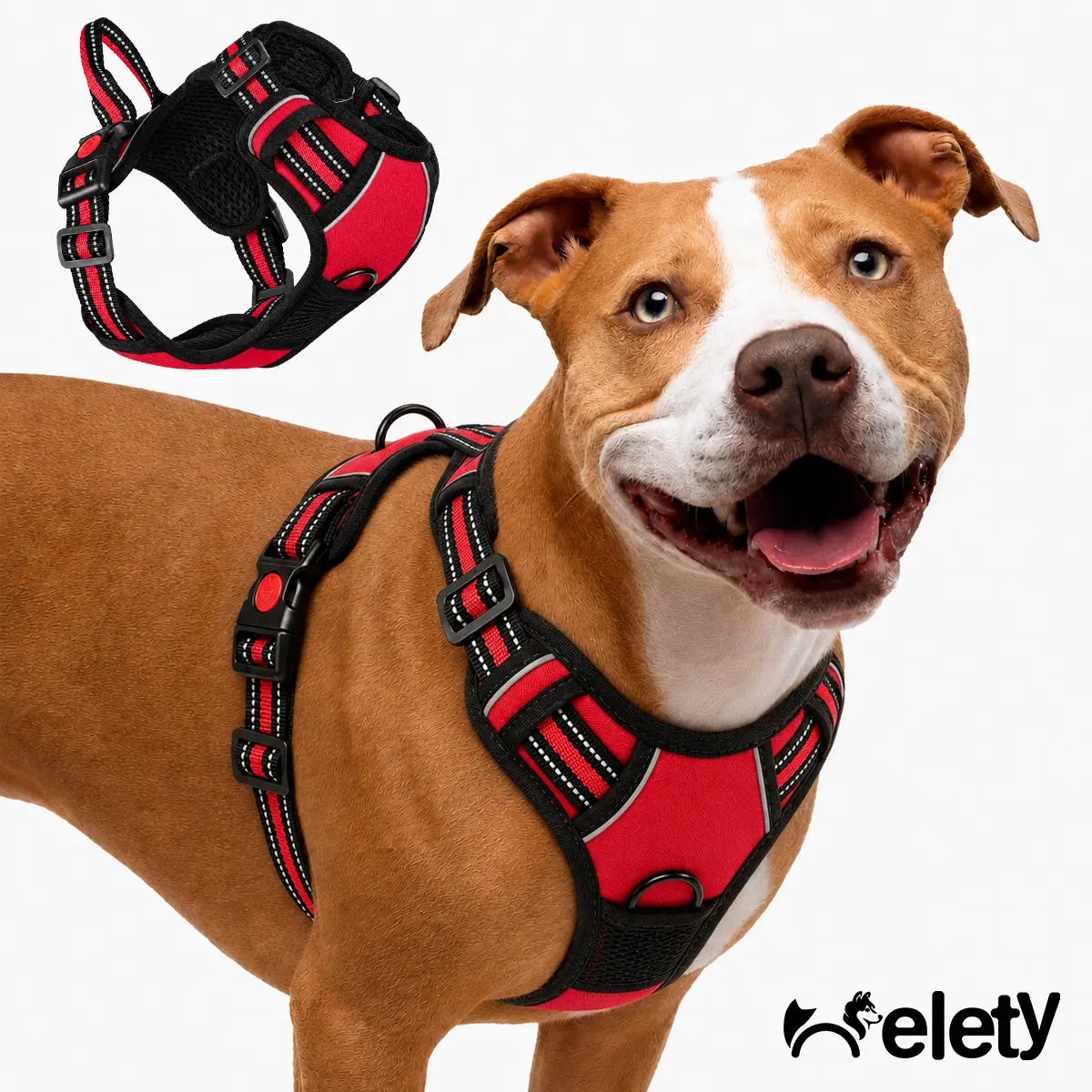 Helety Secure Control Dog Harness, Adjustable Padded Red Walking Harness with Reinforced Webbing, Quick-Release Buckles & Durable Leash Attachment LED Retractable safe universal large