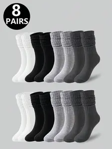 Unisex Socks Set, Soft Comfortable Indoor Socks, High-Cut Knee-High Socks, Fall Winter Warm Socks, Deep Pure Color