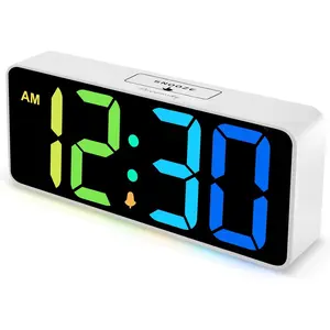 Large Digital  Clock Big Numbers for Seniors & Visually Impaired, RGB 9 Inches Desk Clock for Bedroom, Dimmable  Display, USB Ports, Loud  for Heavy Sleepers, Adjustable Volume