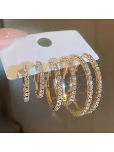 3-Piece Crystal Hoop Earrings Set-Small Medium Large