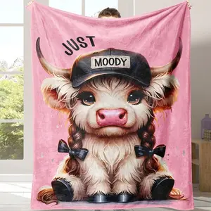 Cartoon Cow Print Blanket Ultra Soft Comfortable Material All Season Warmth Perfect For Home Office Travel Camping Use Machine Washable Durable Fabric Nap Ready Cozy Companion For Daily Relaxation