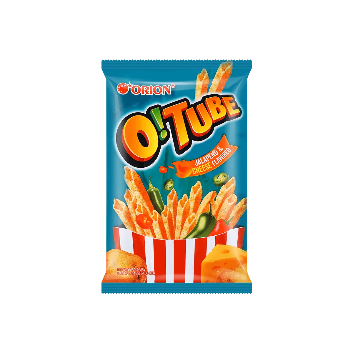 ORION O!TUBE Korean Potato Snack Sticks - Spicy Mexican Chili Cheese Flavor, 115g Crispy Fries