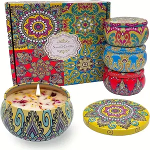 [4-Pack Premium Scented Candle Gift Set] Violet, Osmanthus, Japanese Persimmon & Blue Wind Chime Fragrances – Relaxation, Bath, Yoga & Holiday Decor Candles