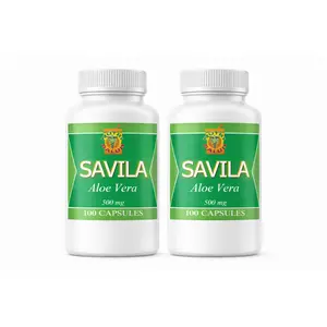 Savila Capsulas Aloe Vera 500mg. Set de 2 frascos 100 capsulas CADA uno. Efectivo Contra ulceras, agruras, mala digestion, colitis, estreñimiento.