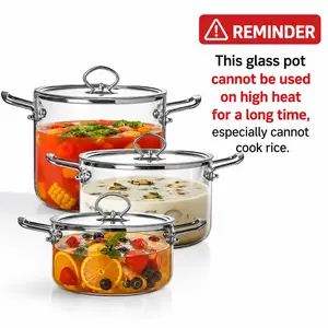 3.5/4.5/5.5L Glass Saucepan with Cover,Stainless Steel Handle Cookware,Clear Glass Pasta Pot, Cooking Pot for Home Kitchen,Handmade Glass Cookware Set Cooktop Safe for Pasta Noodle, Soup, Milk, Baby Food