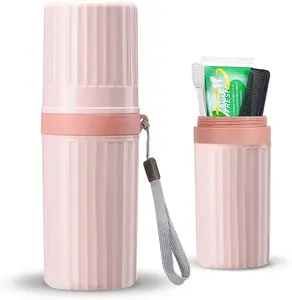 Toothbrush Travel Case, Pink Travel Toothbrush Cup Holder for Toothbrush and Toothpaste, Portable Travel Toothbrush Container for Traveling Camping Business School LIKAJON