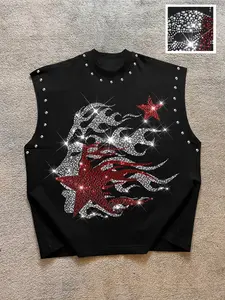 Men's Casual Vest with Flame Star Rhinestone Print Design, Regular Fit, Fashionable and Versatile, Perfect for Summer Gym or Outdoor Sports