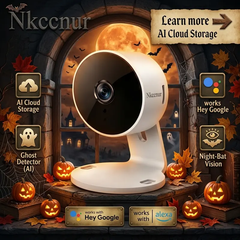 NKccnur AI-Powered Home Camera 2MP Security System Component - 1 Wireless Smart Home Gadgets Camera, 2.4G Connectivity, 1-Touch 911 Alarm, 2-Way Audio, Human/Animal Detection, Motion Sensor, Full HD Resolution Video, Night Vision, USB Plug-In