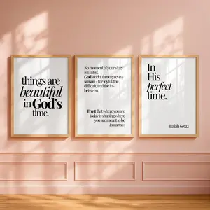 Christian Wall Art Set of 3 Printable | God’s Timing Scripture Prints | Isaiah 60:22 Bible Verse | Minimal Faith Decor Digital Download