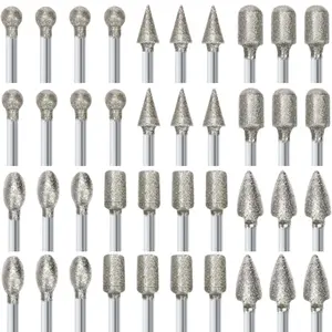 A Set of 40/20 Pcs Diamond Rotating Grinding & Polishing Burrs,Heavy-Duty Multi-Purpose Stone Carving Tools Suitable for Polishing Stone,Ceramic,Engraving,Glass,Jewelry,Ceramics,Rock,Tools & Hardware