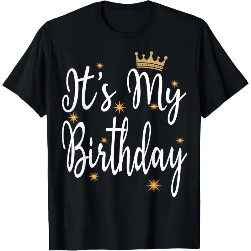 Women's Cotton "It's My Birthday Party" Graphic T-Shirt, Casual Streetwear Top, Natural Menswear-Inspired Gift for Men