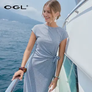 OGL Striped Relaxed Midi Dress with Self-Tie summerwins DealsForYouDays