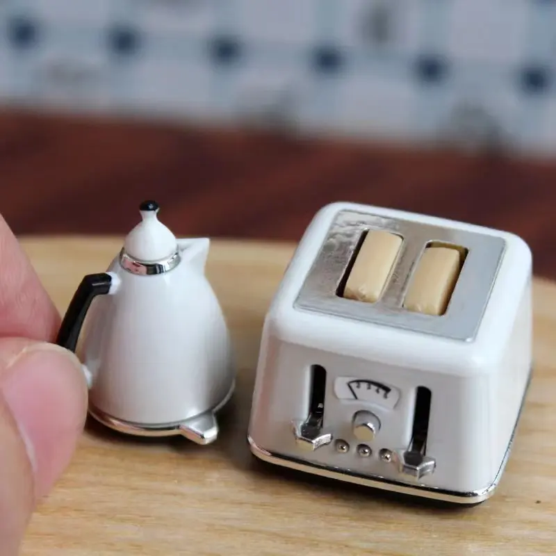 1:12 Scale Miniature Toaster and Kettle Model Pretend Play Food for BJD Doll Kitchen, Play Kitchen Accessories, Perfect Christmas Gift