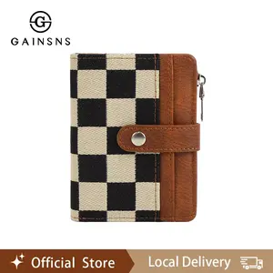 GAINSNS Women's Fashionable Checkerboard Plaid Checkered Pattern Short Wallet, Gifts for Girlfriend, Casual Versatile Card Holder with ld Window, Trendy All-match PU Short Bifold Wallet for Daily Use