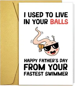 Funny Father's Day Card from Son Daughter Cute Fastest Swimmer Fathers Day Gift for New Dad Naughty First Father's Day Cards for Husband I Used To Live In Your Balls