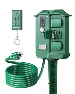 DEWENWILS Outdoor Power Stake Timer Waterproof,  Wireless Remote Control, 6 Grounded Outlets, 6FT Cord, Photocell Dusk to Dawn for Outdoor Lights, outlet extender, remote switch, outdoor plug, Sprinklers, Retractable Hose Reel, Sensor Garden