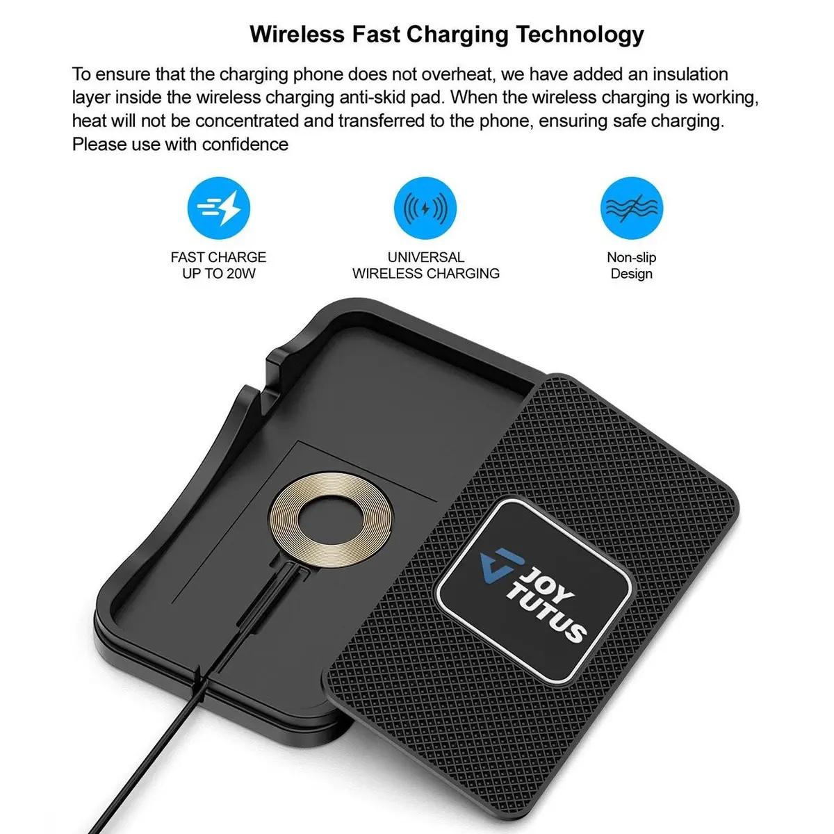 Joytutus Wireless Car Charging Pad—Supports 15W Automatic Fast Charging Output. Designed Specifically for SUVs, Trucks, and RVs, Features a Non-slip Rubber Base and a Hands-free Stand Function—an Essential and Practical Accessory for Your Travels