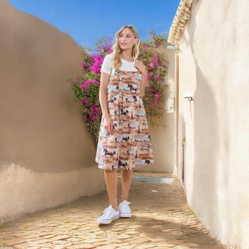 Wild West Women's Horse Dress - Stylish Overalls with Horse Print Design for Women