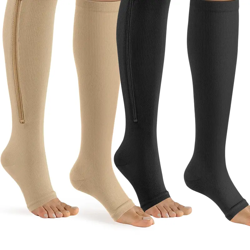 INNENS 3 Pairs Nylon Zipper Compression Socks 20-30mmHg Support Graduated Stockings for Mens Womens Athletic Running