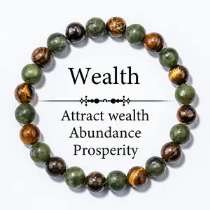 Tiger Eye & Natural Stone Bracelet for Wealth Abundance & Prosperity Fashion Elastic Stretch Bead Unisex Jewelry Gift for Men Women