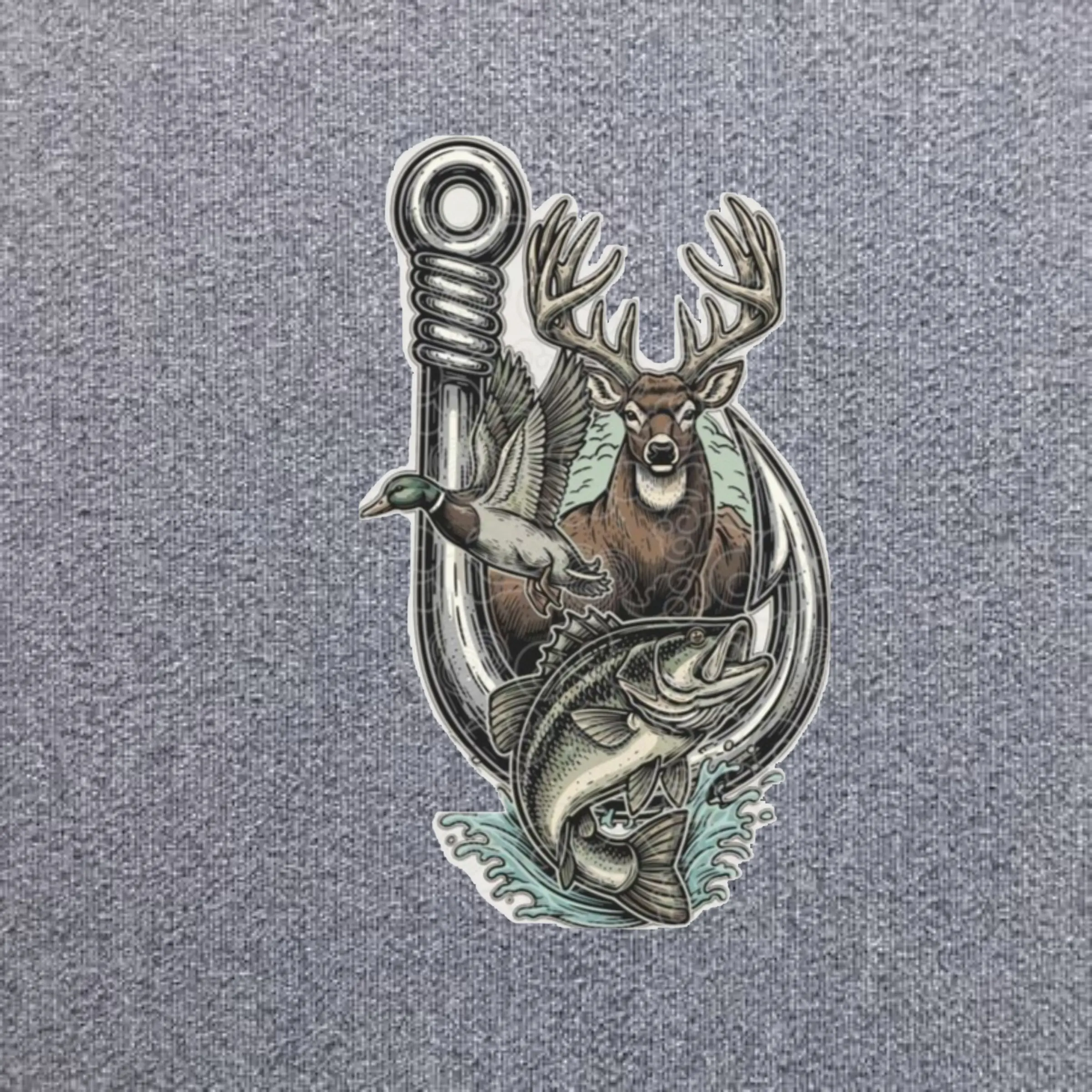 Hunting Fishing Wildlife Sticker, Deer Duck Bass Fish Decal, Outdoor Sportsman Hunter Angler Vinyl Sticker