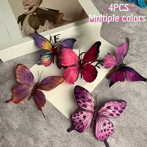 4pcs Artificial Butterfly Decorations, 11.5cm Multicolor Floral Design, DIY Bouquets, Graduation Caps, Bohemian Home Décor, Wall & Garden Ornament