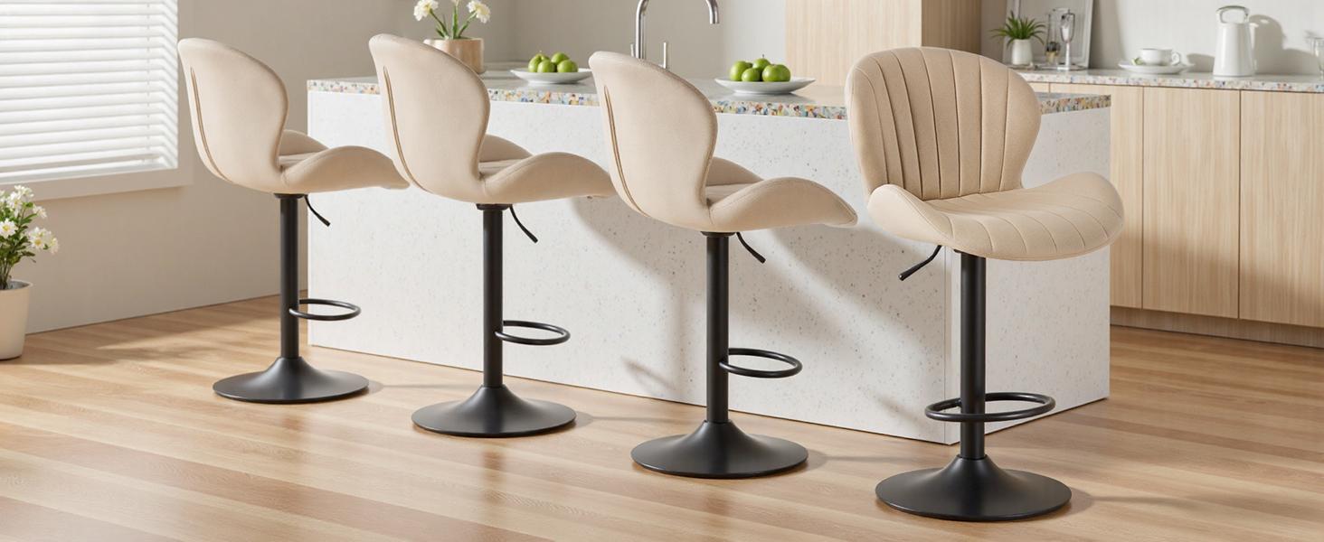 Bar Stools, Modern Swivel Bar Chairs, Adjustable Fabric Upholstered Barstools Counter Height with Backrest for Bar, Kitchen Island, Dining Room