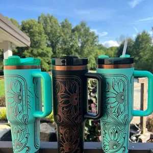 40oz Tumblers Tooled Leather Design - Drinkware - Bottle
