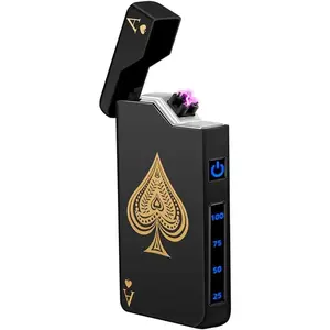 Electric Lighter Rechargeable USB, Dual Arc Plasma Lighter, Windproof Flameless Electronic Lighters, Pocket Metal Lighters with LED Battery Indication for Candles, Camping
