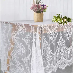 White Lace Tablecloth 60 × 120 Inch for Rustic Boho Wedding Bridal Shower Party Decoration, Classy Rectangle Overlay Long Vintage Embroidered Reception Table Cloth Decor
