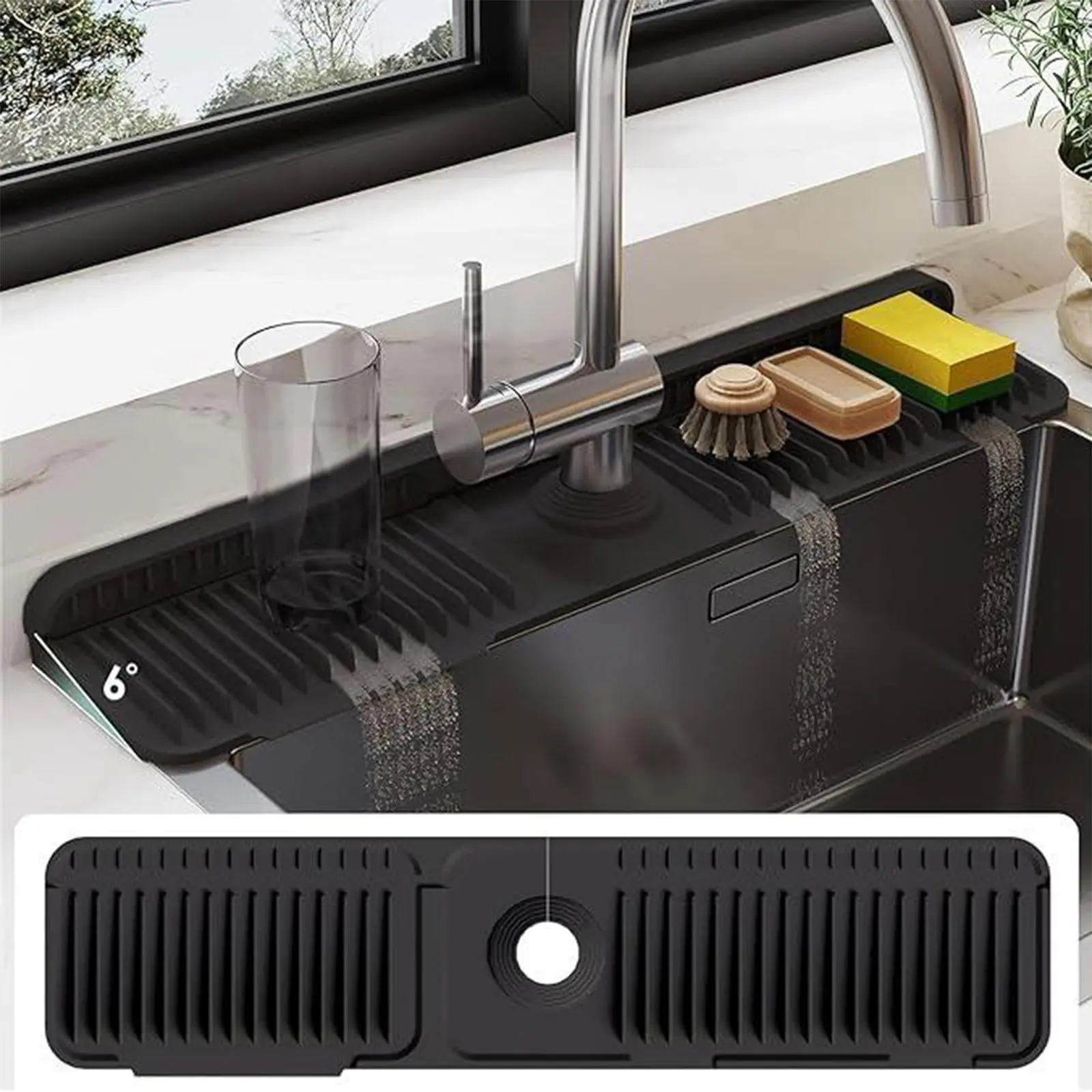 Kitchen Faucet Mat, 23.7x5.5 Inch Silicone Splash Guard, Backsplash Protector for Kitchen Sink, Long Drain Pad, Anti-Splash Cushion, Splash Proof, Water Splash Guard, Household Items