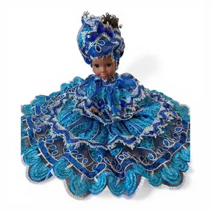 Handmade Yemaya Spiritual Doll in Blue Turquoise Dress – Yoruba Santeria Orisha Decorative Doll, African Religious Altar Figurine, Handmade Collectible Gift