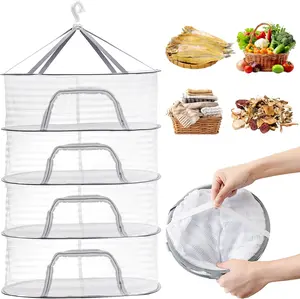 4-Layer Collapsible Nylon Herb Drying Rack, Hangable Mesh Net Hanger with Zipper, Lightweight Home & Laundry Accessory for Herb Drying