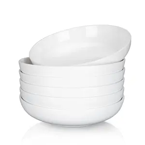 Pasta Bowls Set of 6, 8" Large Salad Bowls Soup Bowl for Kitchen, Microwave & Dishwasher Safe, Porcelain Wide and Shallow Serving Bowl, White Dinner Plates, Dinnerware Set, Gift