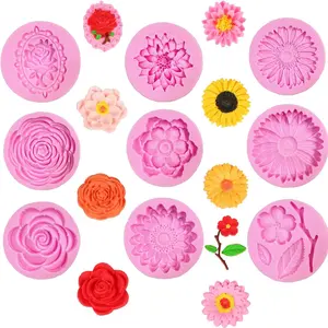 9Pack Flower Bloom Rose Shape Silicone Fondant Soap 3D Cake Molds Cupcake Jelly Candy Chocolate Decoration Baking Tool Moulds - Tools & Hardware.