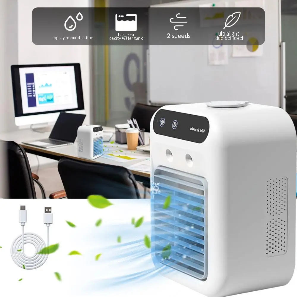 3-in-1 Portable Air Conditioner – 2-Speed Mist Fan with 1800mAh Battery | Mini Air Cooler for Travel, Office & Home – Instant Cooling, Portable Comfor