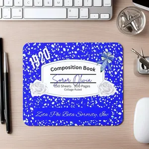 Zeta Phi Beta Personalized Teacher Mousepad Enter Name in Comments Blue Composition Book Design 1920 Rose Motif