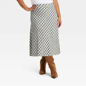 Women's Printed Midi Full Skirt - Universal Thread Navy Blue Gingham 1X