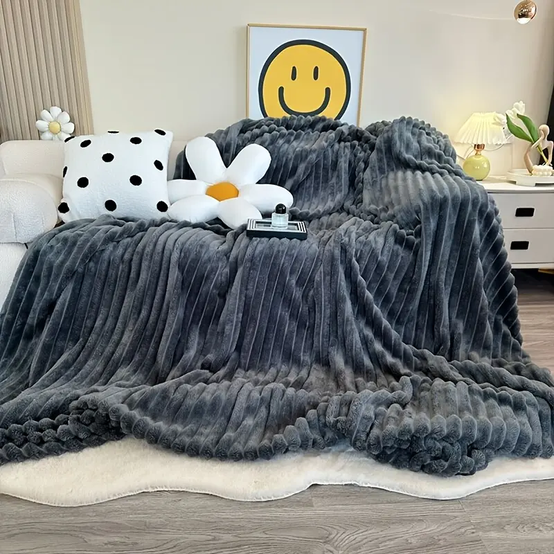Ultra-Soft Thick Fleece Blanket | Multi-Color, 3D Faux Rabbit Fur, Double-Sided, Ideal for All Seasons, Home, Office, Travel, Camping, Gift for All Occasions