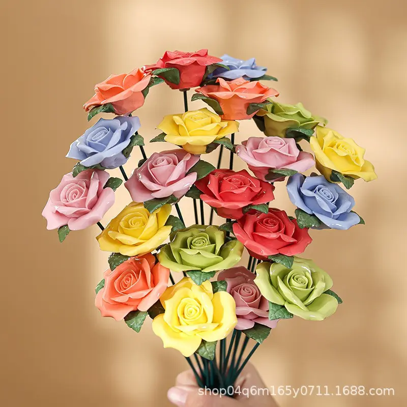 8pcs Handcrafted Ceramic Roses, Featuring Vibrant Colors and Intricate Petal Details, Perfect for Wedding and Christmas Decorations - Everlasting Roses, Bright Colors -Handmade Ceramic Craft, Eternal Ceramic Flowers, Indoor and Outdoor Home Decoration