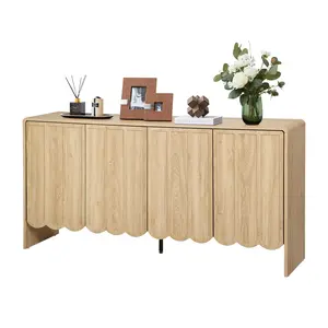 Giratree Sideboard Buffet Cabinet, Accent Storage Cabinet with 4 Doors, Farmhouse Wood Cabinet with Adjustable Shelves and Wave Panel for Living Room, Dining Room, Entry