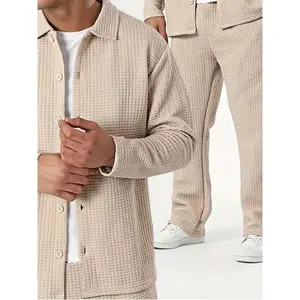 Advanced vertical texture shirt set for men, hanging pants, commuting two-piece set