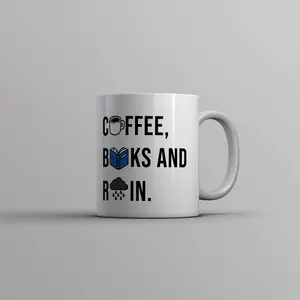 Coffee Books and Rain Mug Funny Caffeine Reading Storm Lovers Novelty Cup - 11oz Funny Coffee Mugs Ceramic Printed Drinkware Cup