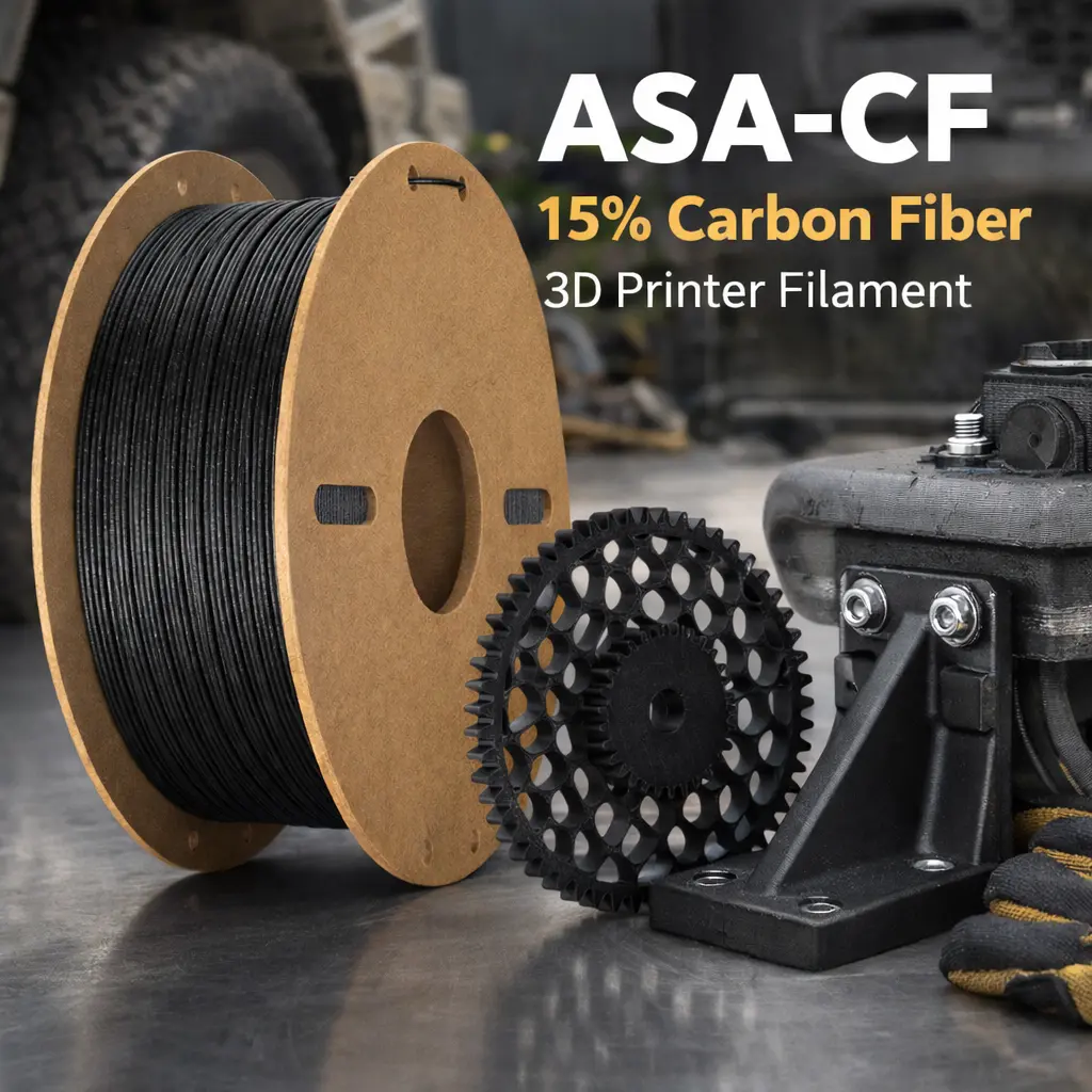 FILAZOO ASA-CF 3D Printer Filament, 1.75mm 1KG Spool, 15% Carbon Fiber Reinforced Engineering-Grade, High Rigidity, UV & Weather Resistant, Reduced Warping for Outdoor Functional Parts, Ideal for Enclosed Printers & Functional Users